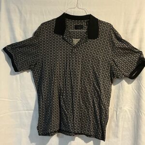 Men's Black Patterned Polo with Contrast Collar
